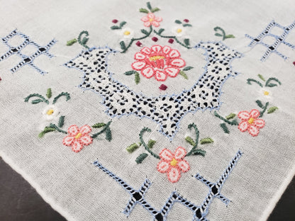 Linen and Floral Embroidered Handkerchief