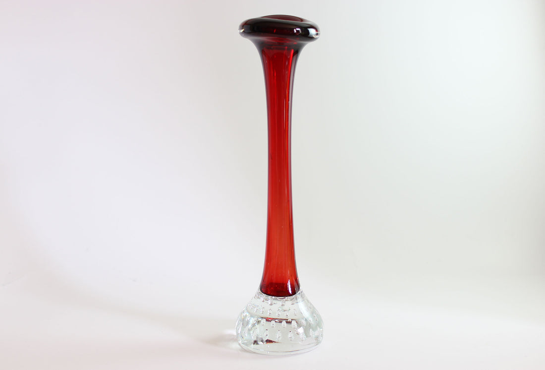 Asede Glasbruk, Solifleur Rose or Bud Vase, Red