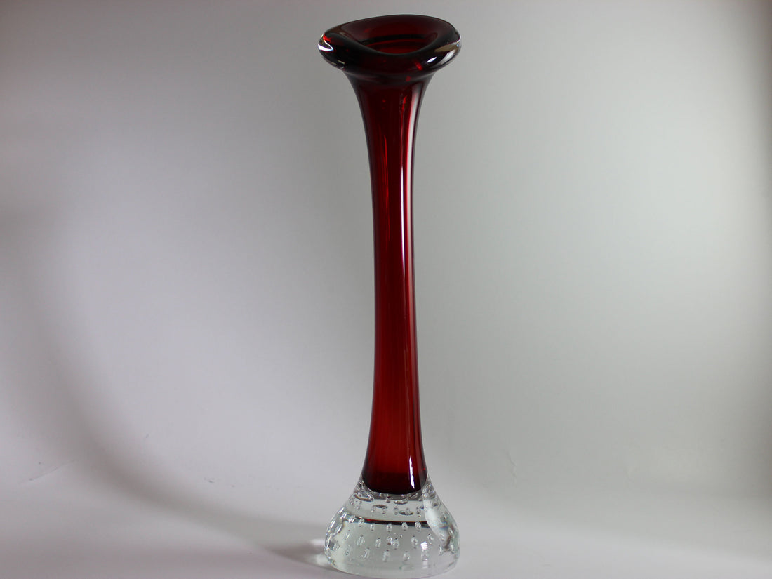Asede Glasbruk, Solifleur Rose or Bud Vase, Small Red