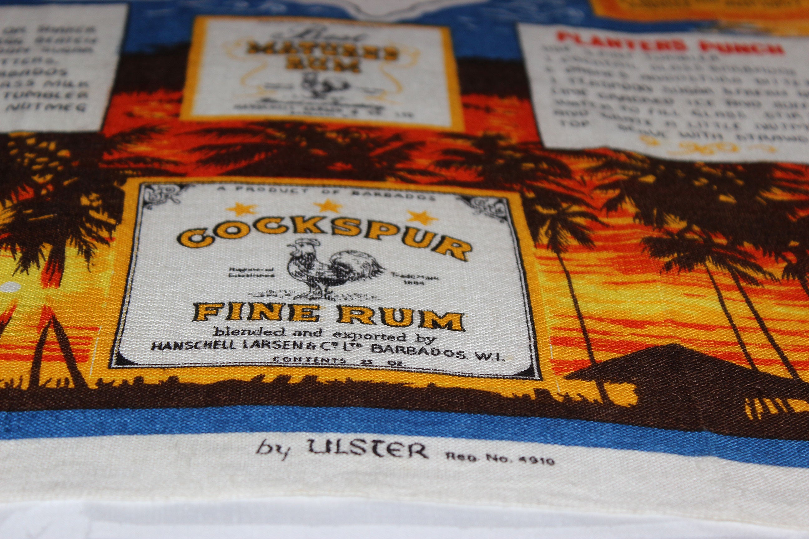 Souvenir Linen Tea Towel, Barbados Rum