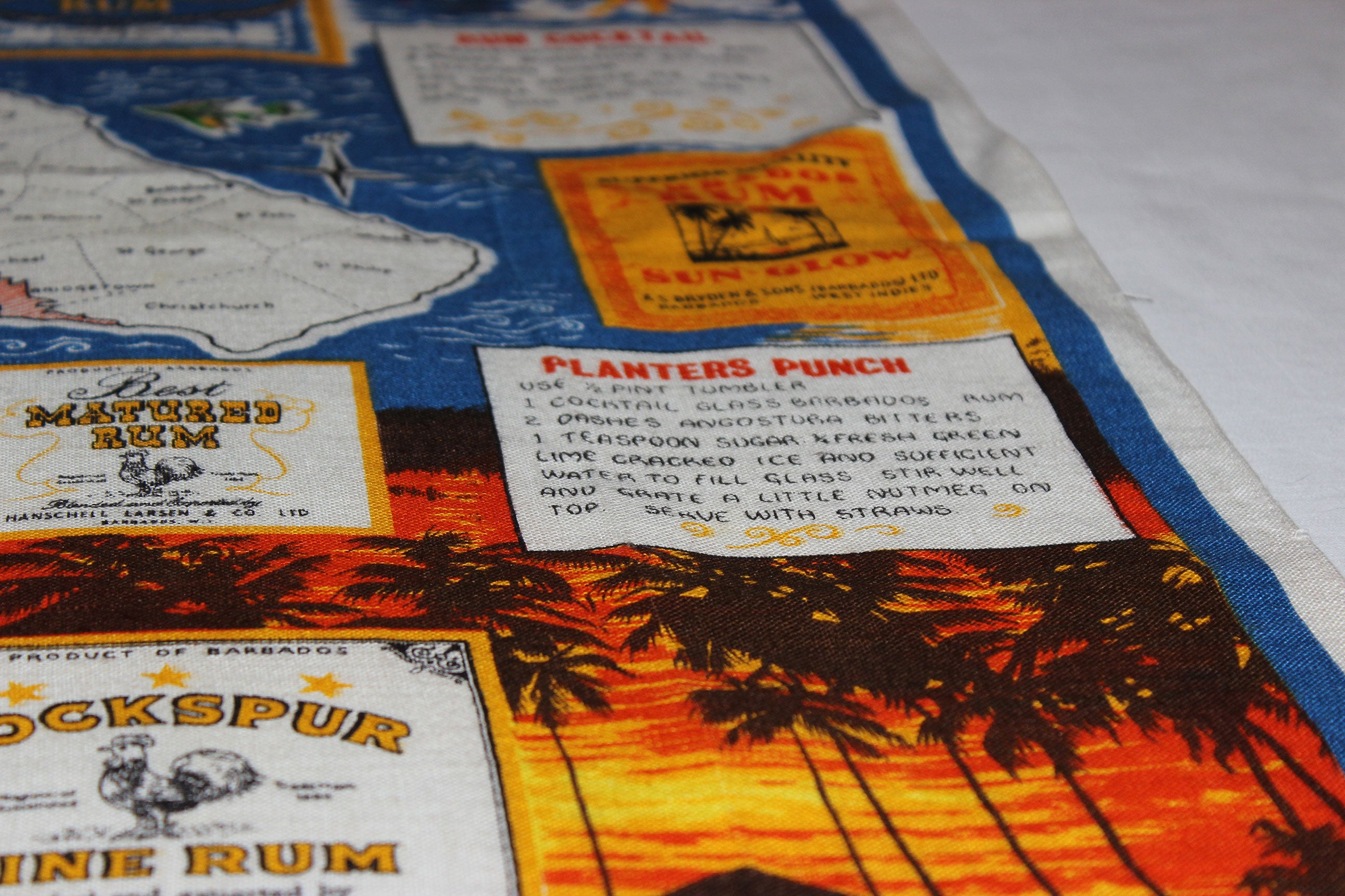 Printed Linen Tea Towel, Barbados Rum