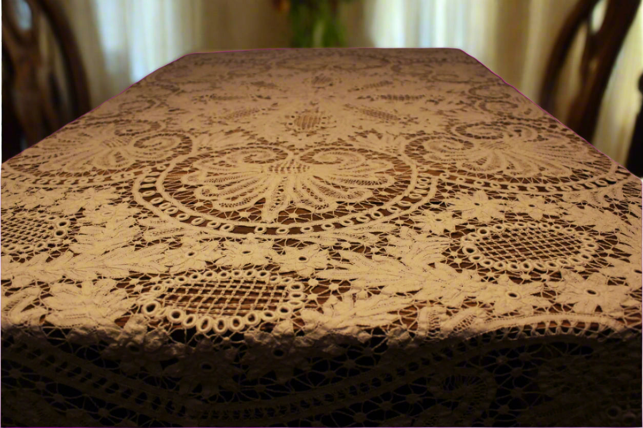 Vintage Battenburg Lace Tablecloth
