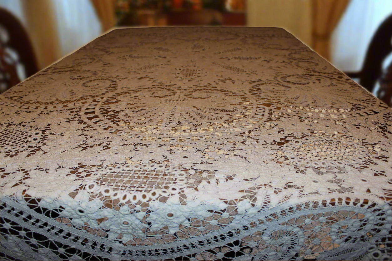 Ecru Battenburg Lace Tablecloth