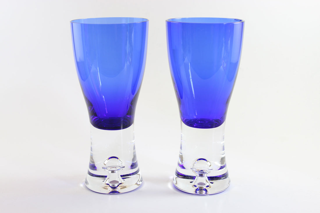 Cobalt Blue and Clear Crystal Wine Glass, Stockholm Pattern