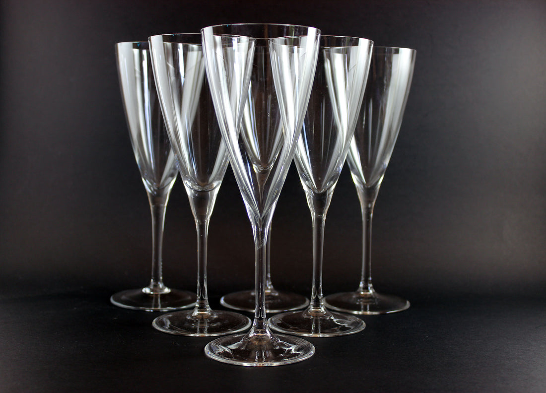 Blown Glass Champagne Flutes Tall Wine Glasses, Mid Century