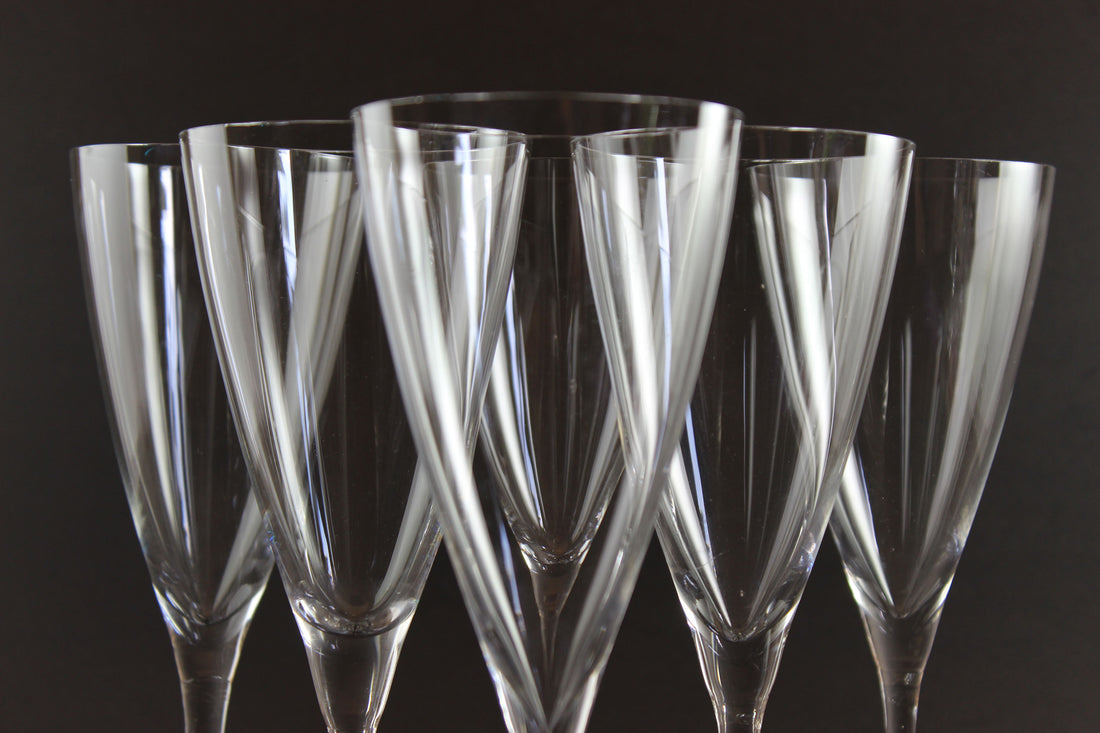 Blown Glass Champagne Flutes Tall Wine Glasses, Mid Century