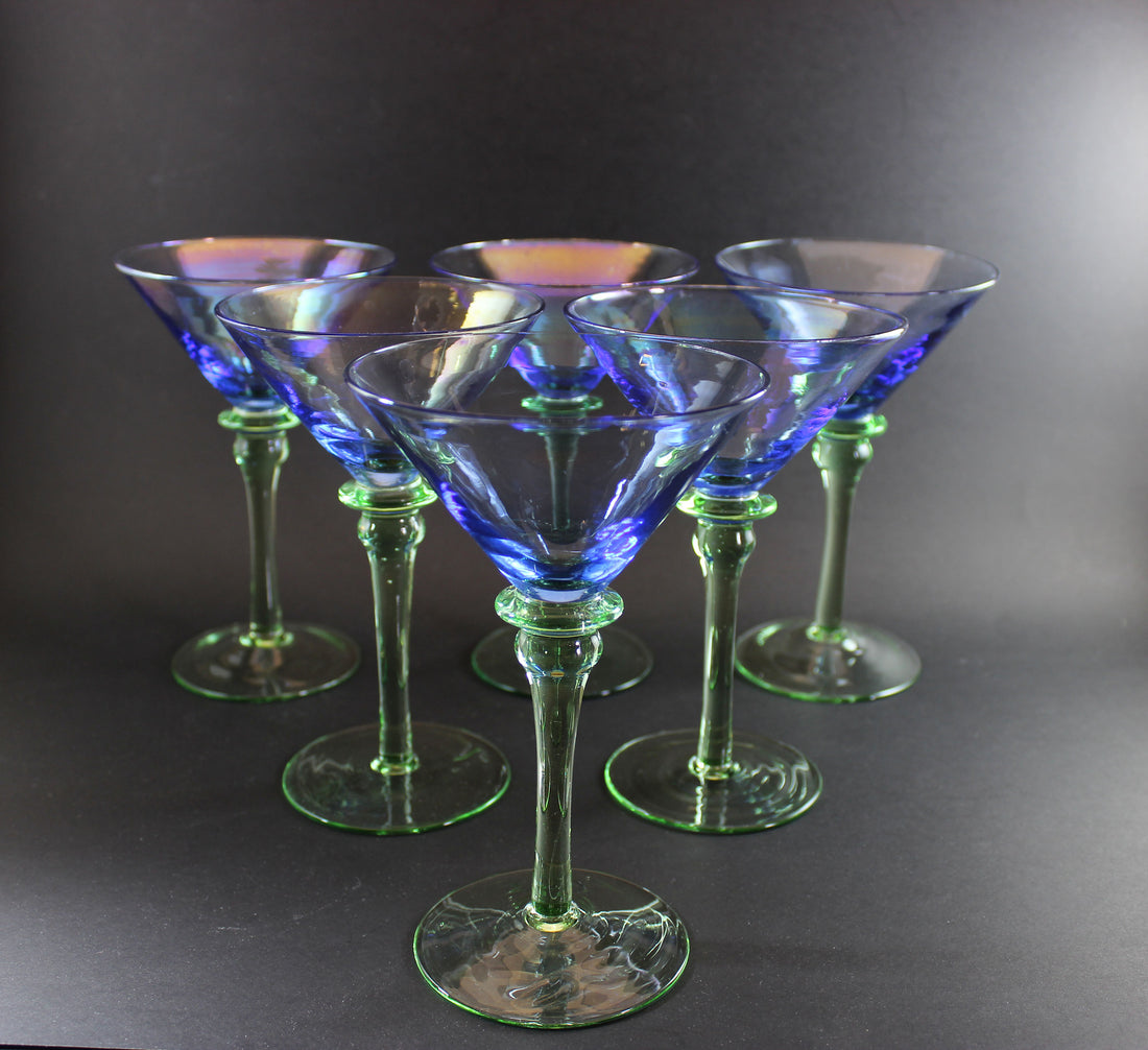 Blue and Green Tinted Martini Glasses