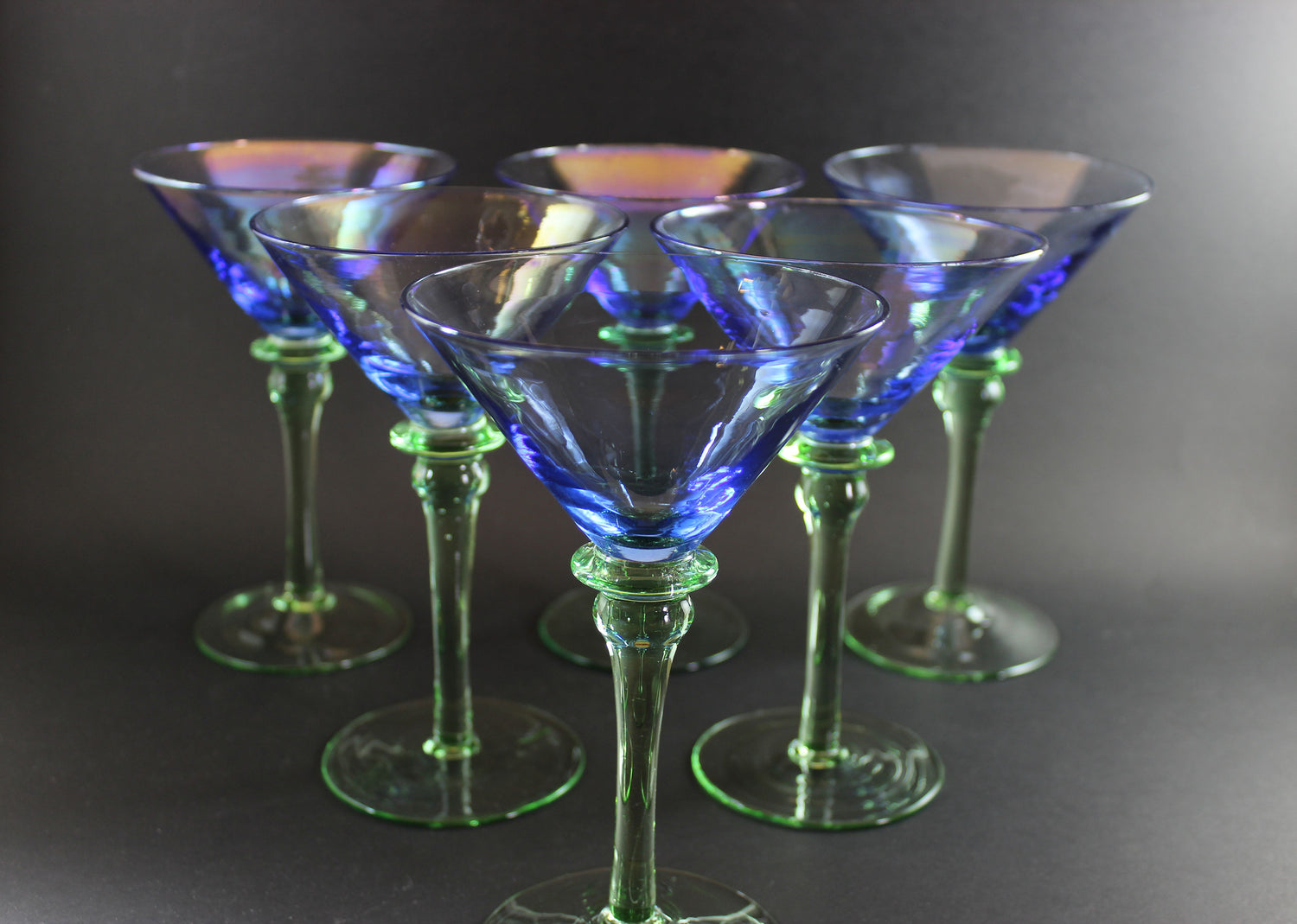 Blue and Green Tinted Martini Glasses