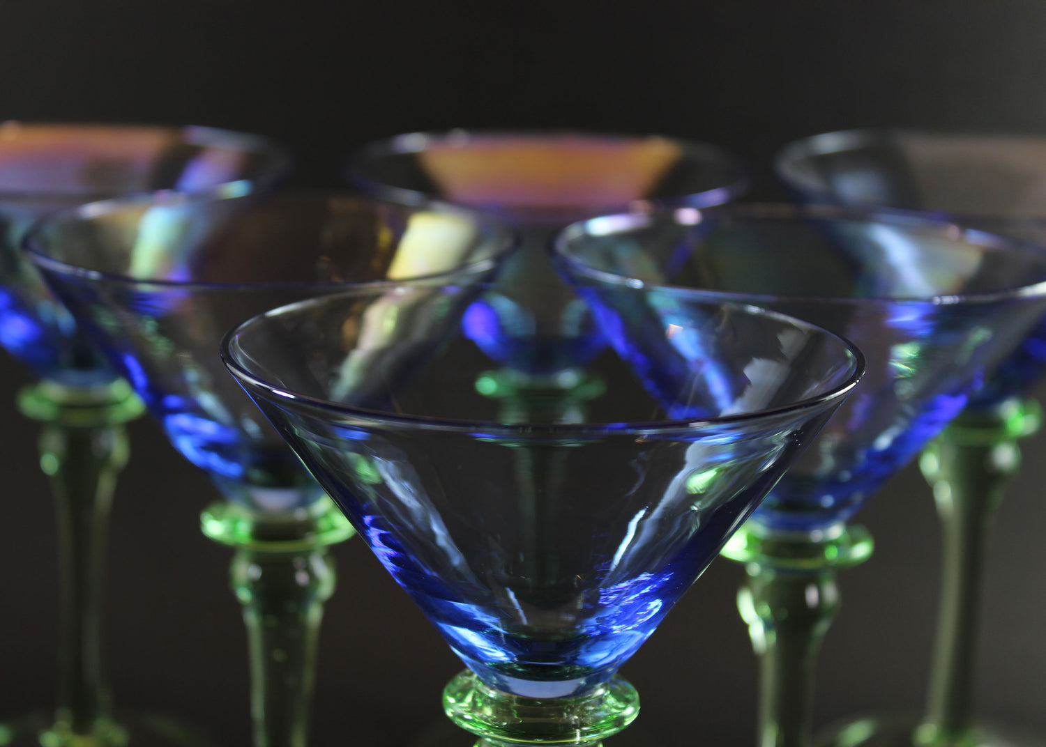 Blue and Green Tinted Martini Glasses