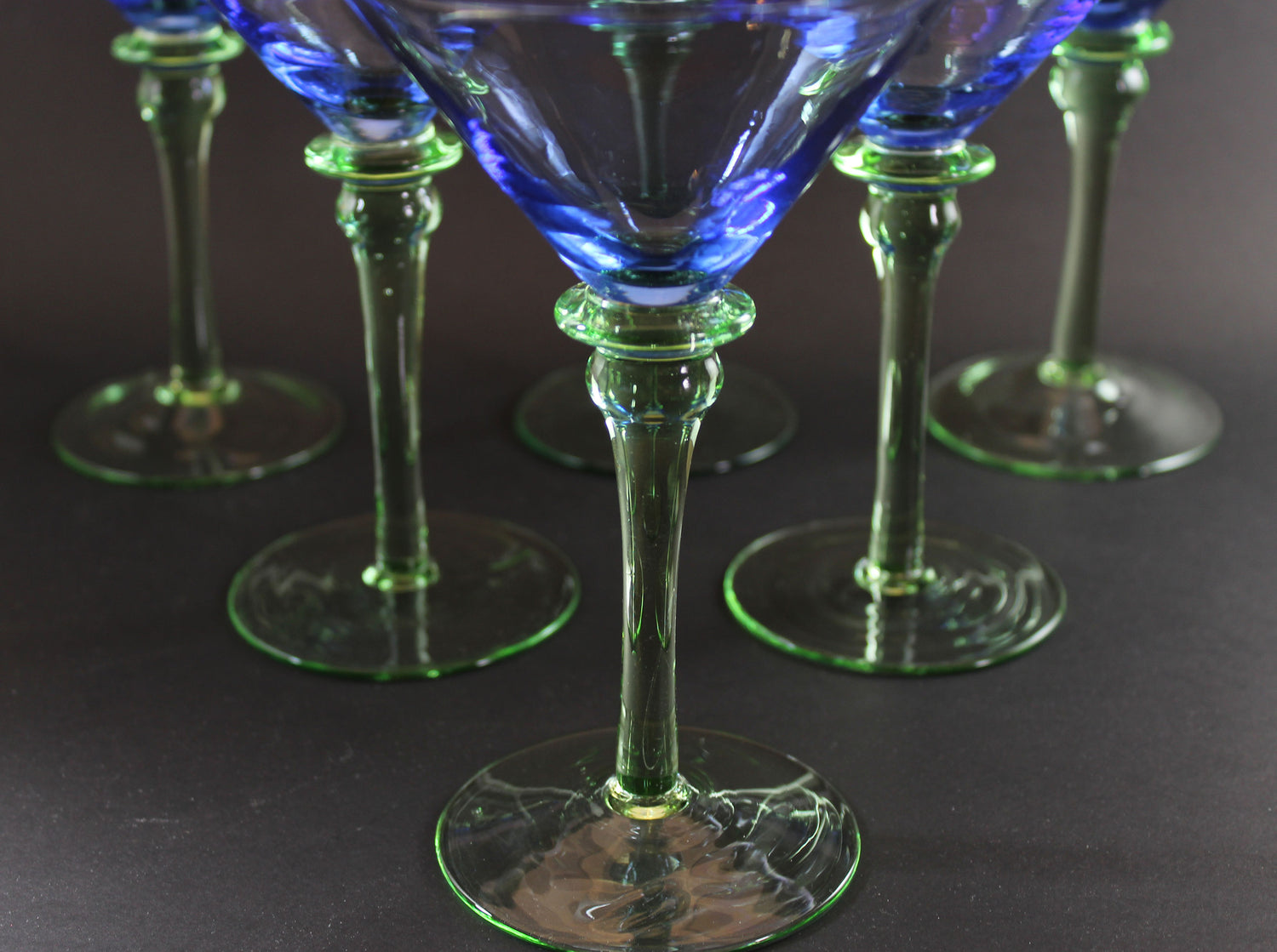 Blue and Green Tinted Martini Glasses