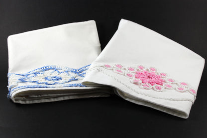 Pillowcase Set with Floral Crochet Edge