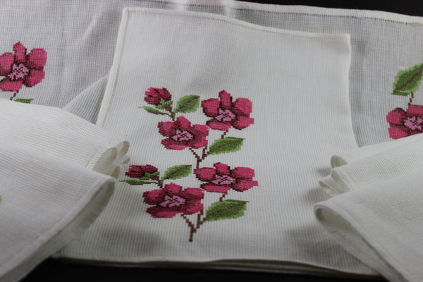 Floral Cross Stitched Table Linen Set