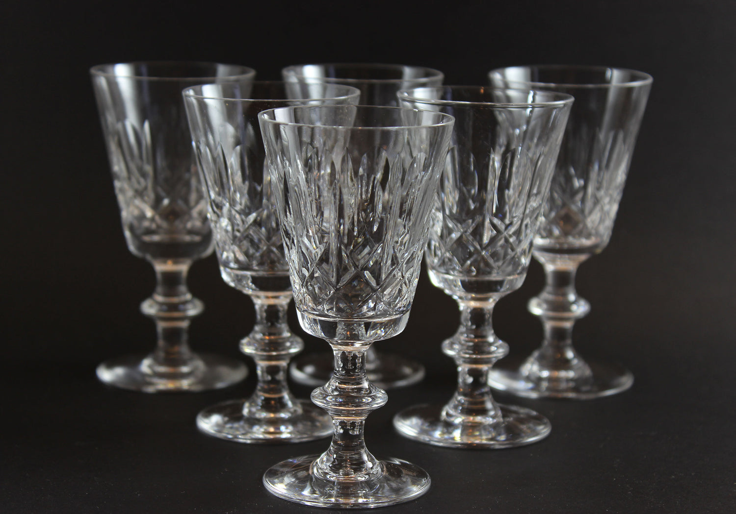 Cross and Olive Crystal, Sherry or Port Glasses