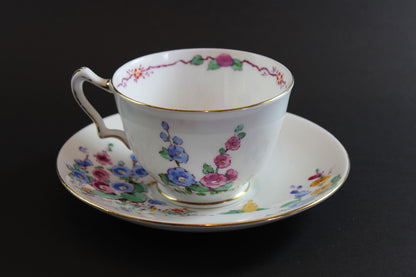 Crown Staffordshire, Hollyhock Teacup Trios