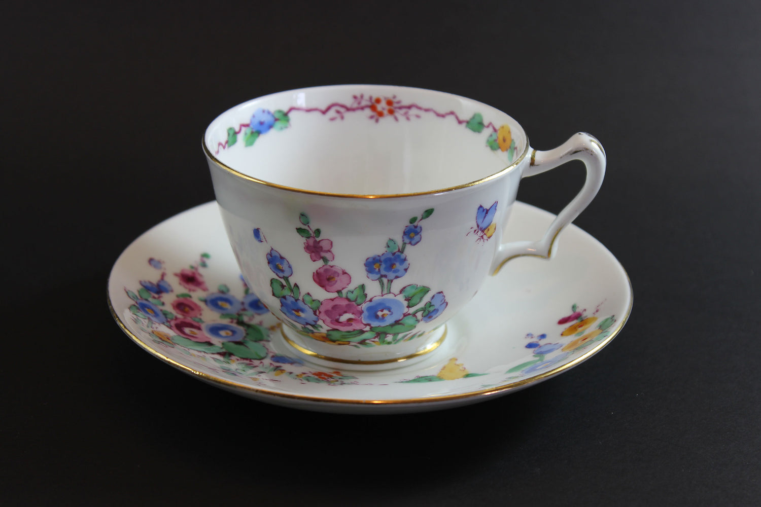 Crown Staffordshire, Hollyhock Teacup Trios