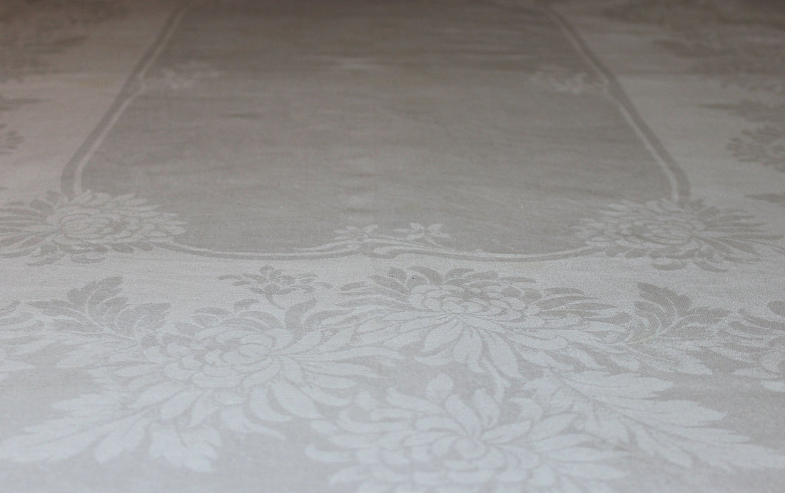 Double Damask Linen Table Cloth, Chrysanthemums