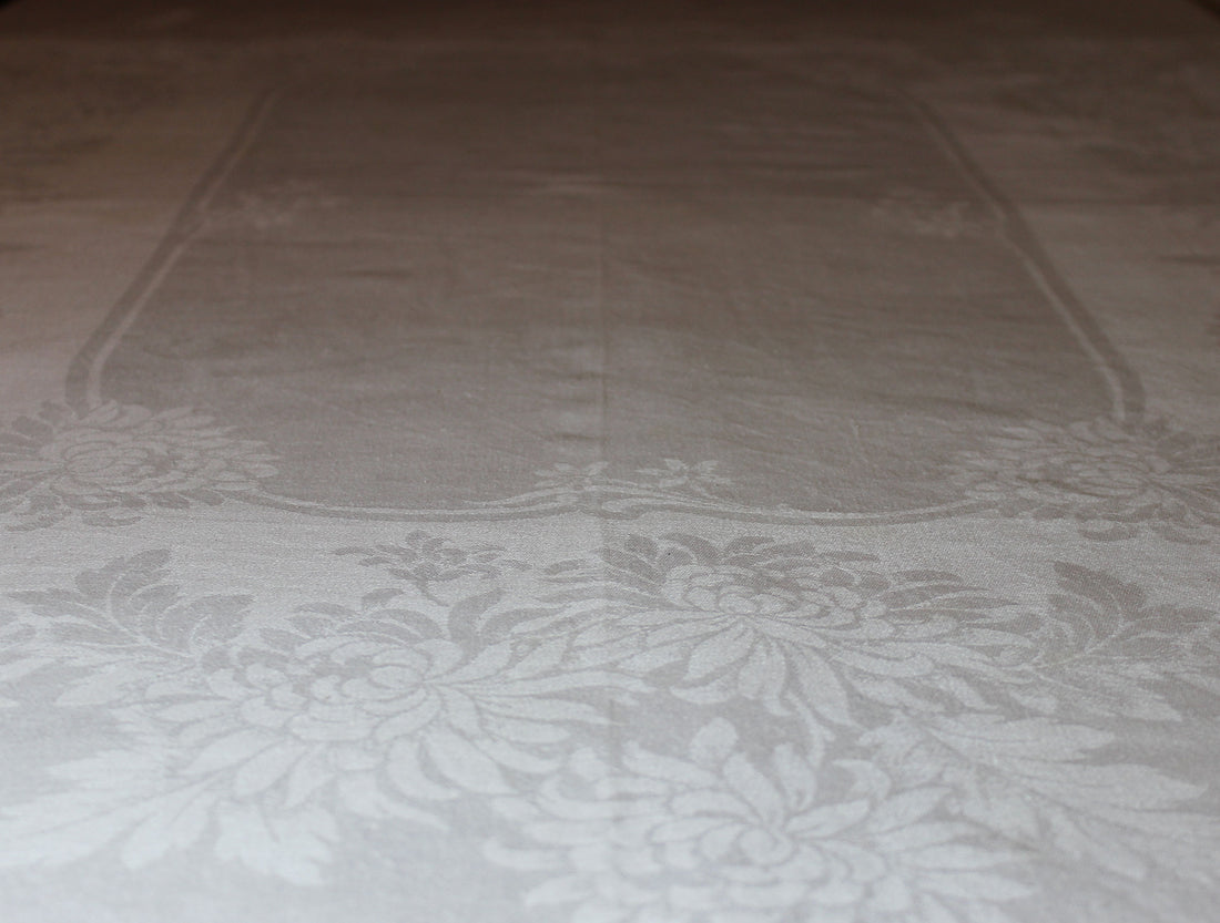 Double Damask Linen Table Cloth, Chrysanthemums