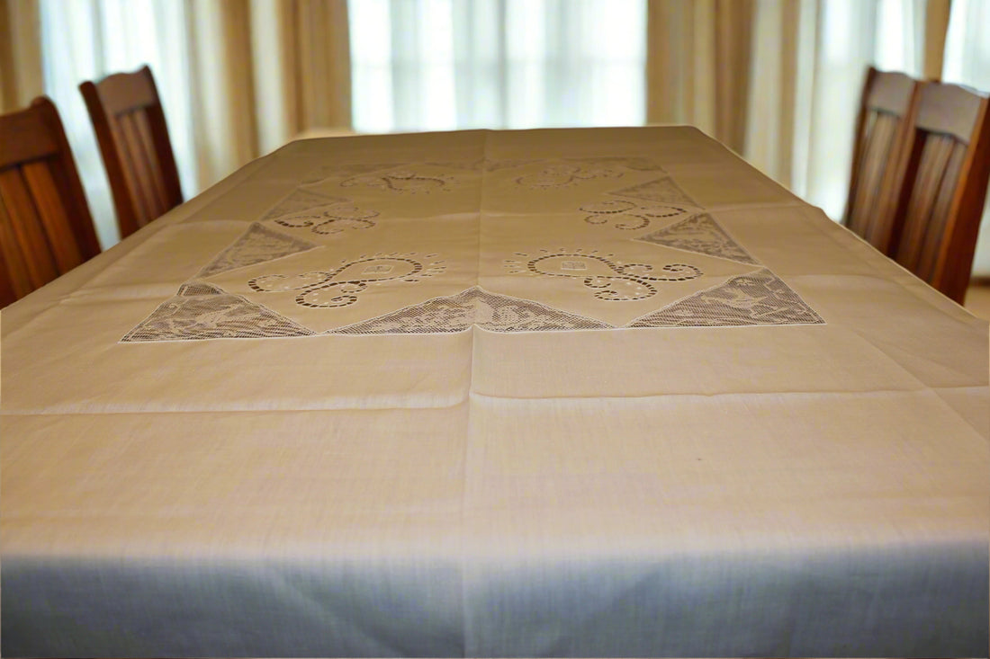 Tablecloth with decorative patterns on a table