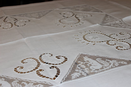 Ecru Linen and Fine Lace Tablecloth