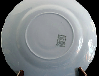 Set of light blue ceramic plates on a black background
