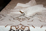 Hand Stitched Linen and Lace Tablecloth with Matching Napkins
