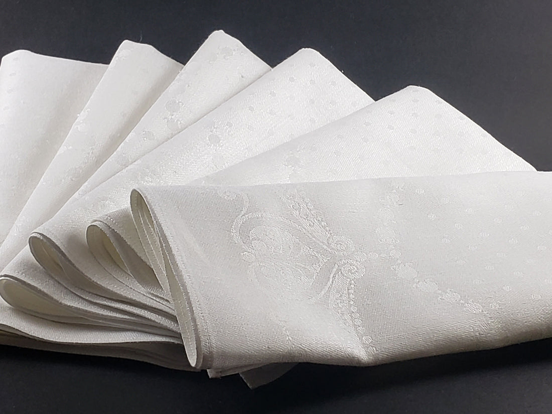Irish Linen Dinner Napkins, Hearts and Scrolls
