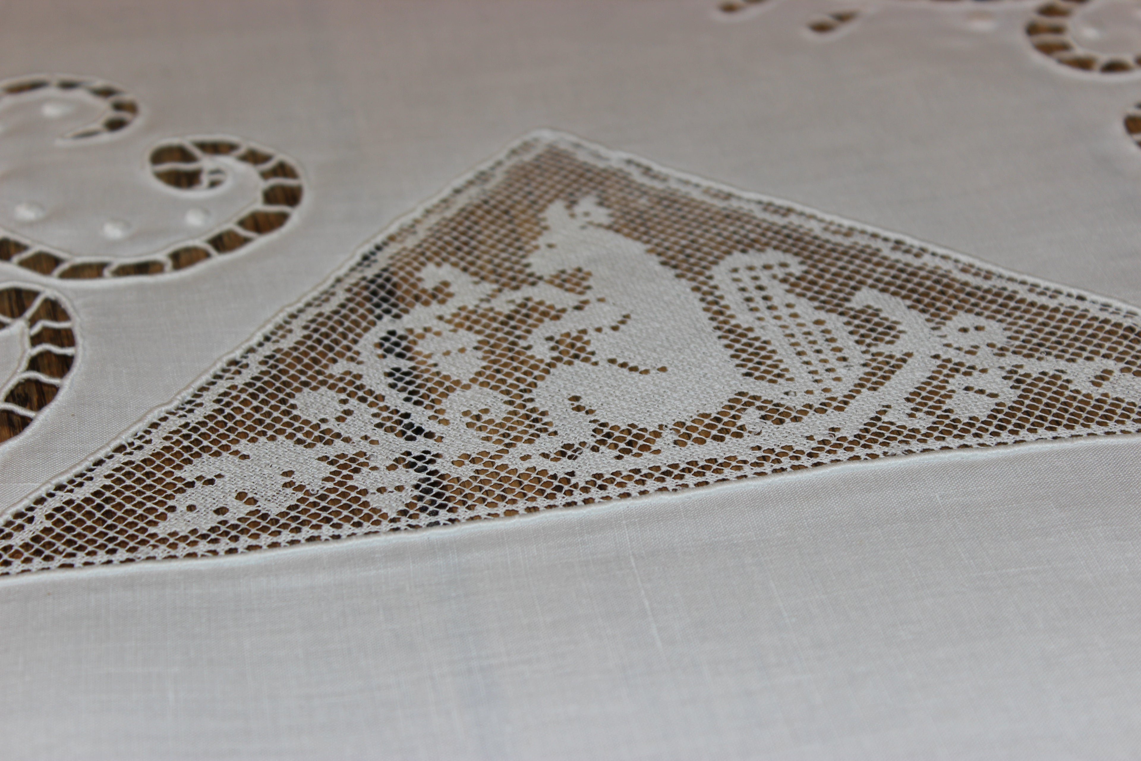 Ecru Linen and Fine Lace Tablecloth