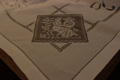 Ecru Linen and Fine Lace Tablecloth