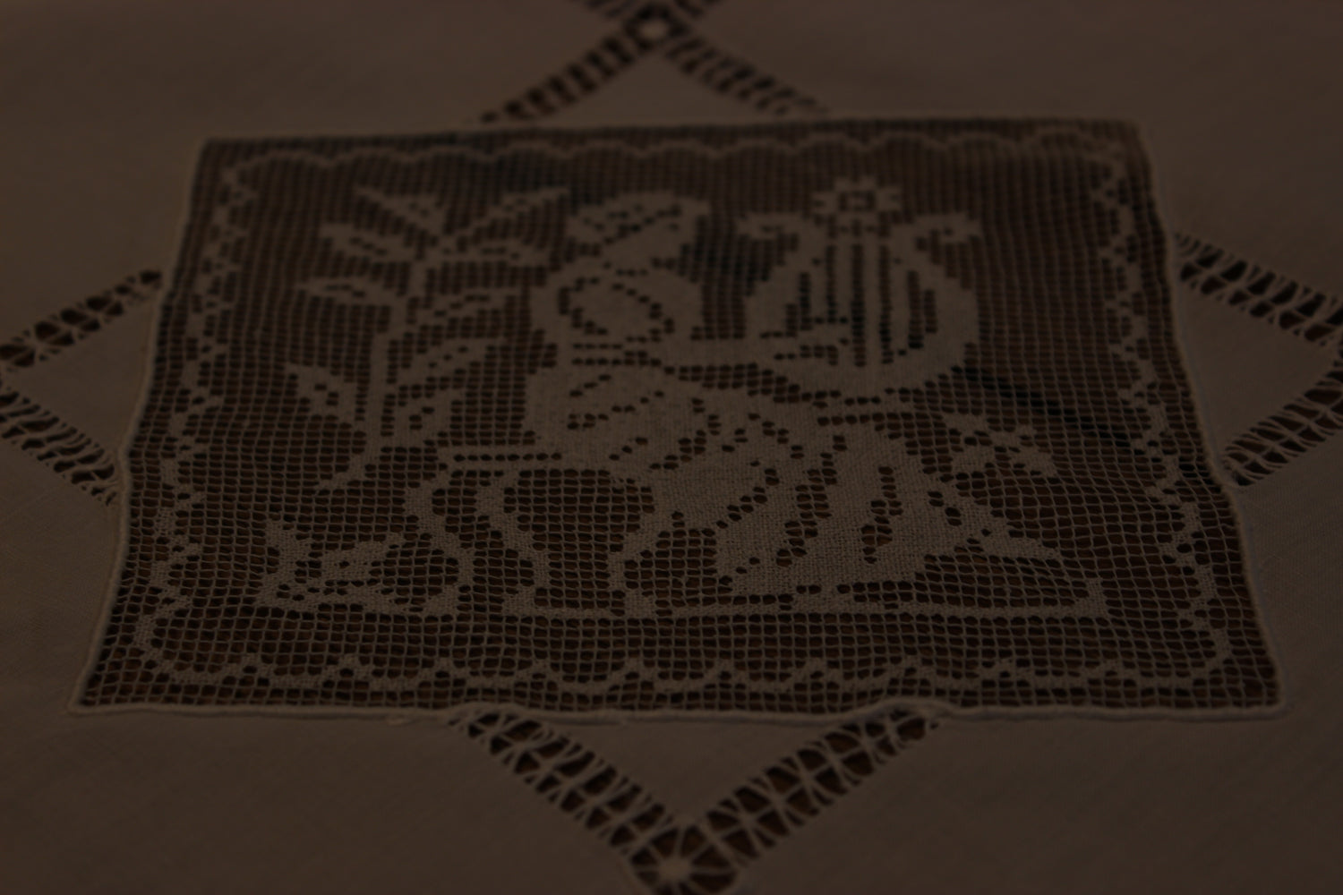 Ecru Linen and Fine Lace Tablecloth