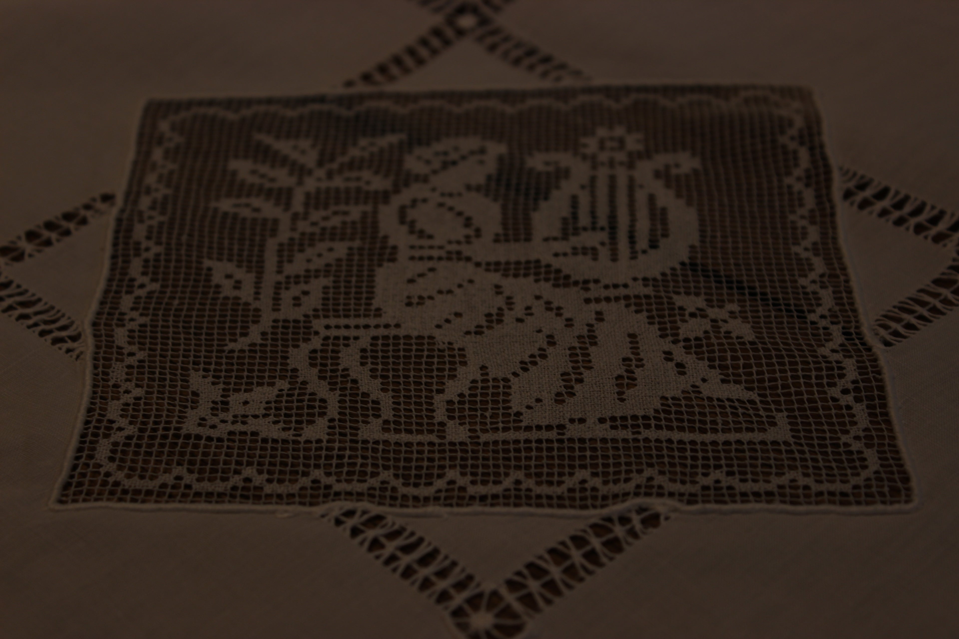 Ecru Linen and Fine Lace Tablecloth