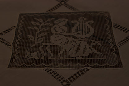 Ecru Linen and Fine Lace Tablecloth
