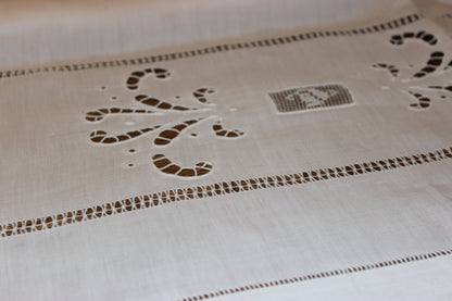 Ecru Linen and Fine Lace Tablecloth