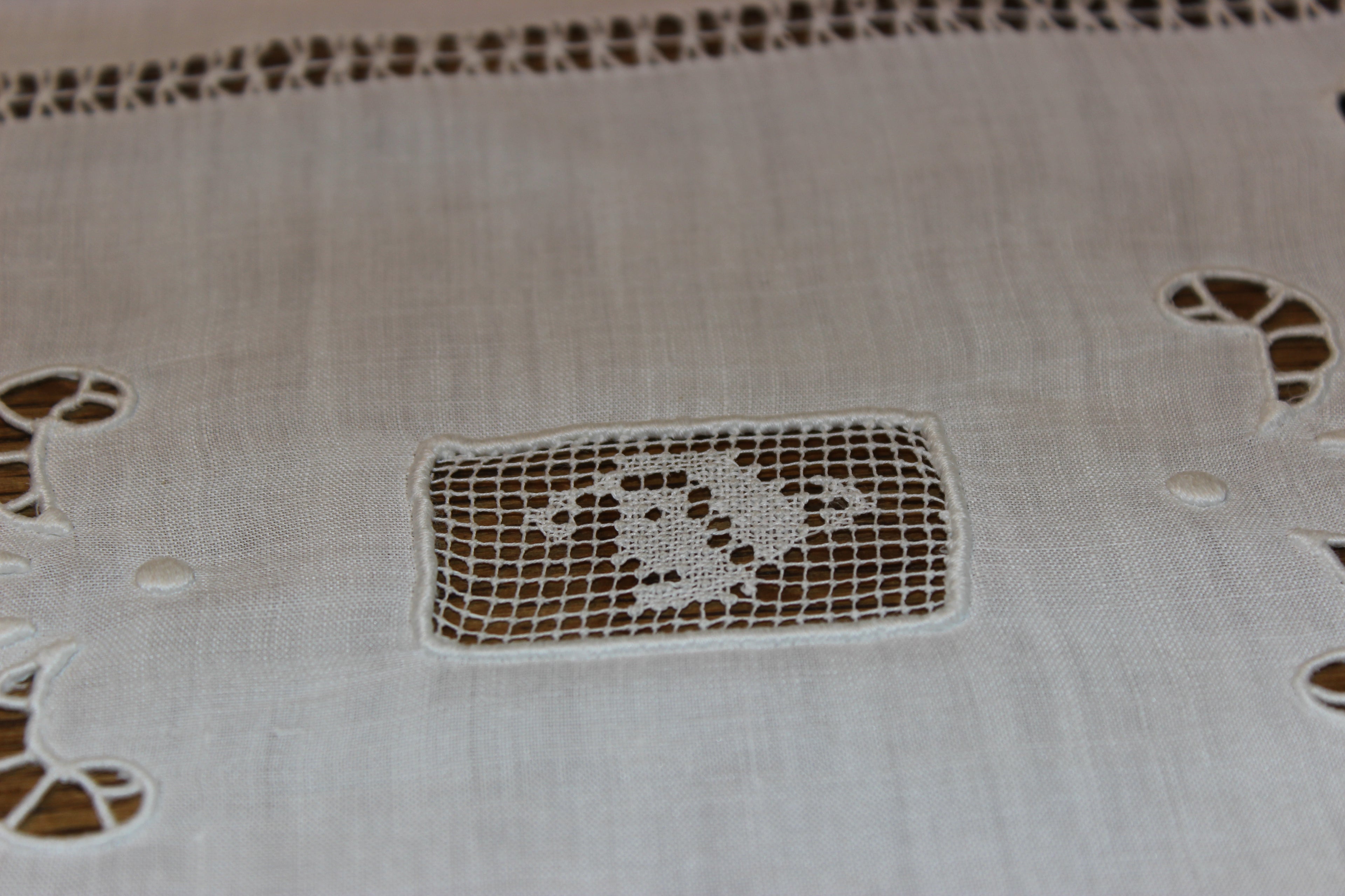 Ecru Linen and Fine Lace Tablecloth