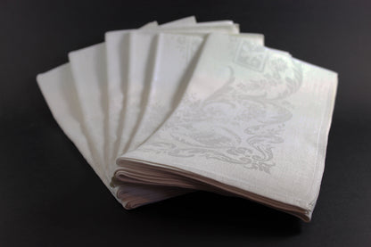 Irish Linen Double Damask Large Dinner Napkins, Floral and Swirls