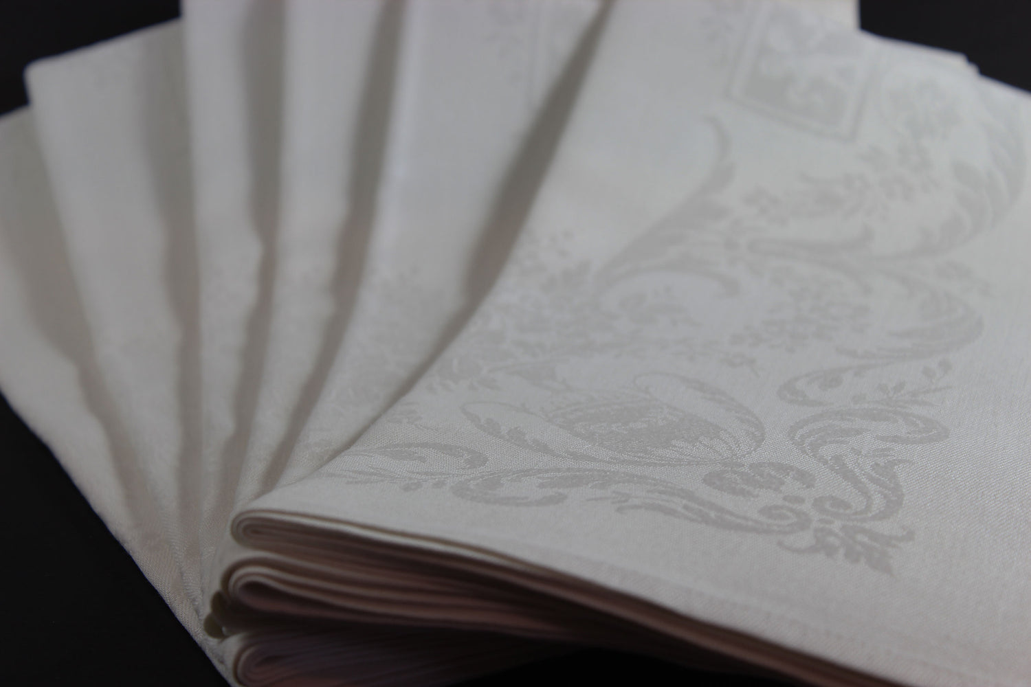 Irish Linen Double Damask Large Dinner Napkins, Floral and Swirls