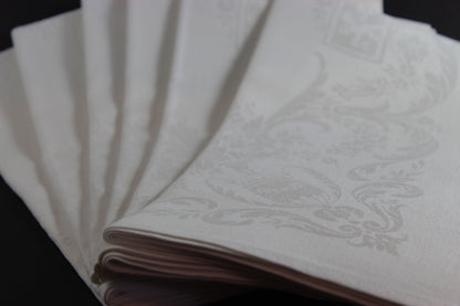 Irish Linen Double Damask Large Dinner Napkins, Floral and Swirls