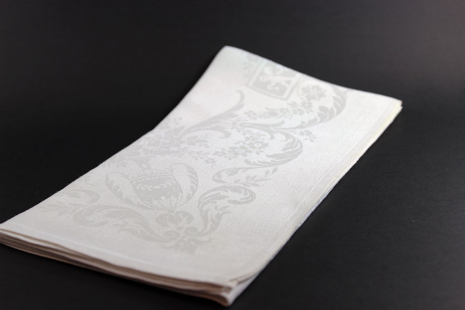Irish Linen Double Damask Large Dinner Napkins, Floral and Swirls