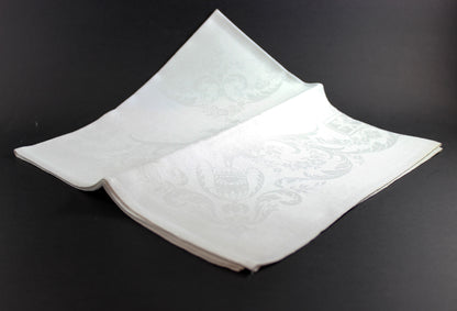 Irish Linen Double Damask Large Dinner Napkins, Floral and Swirls