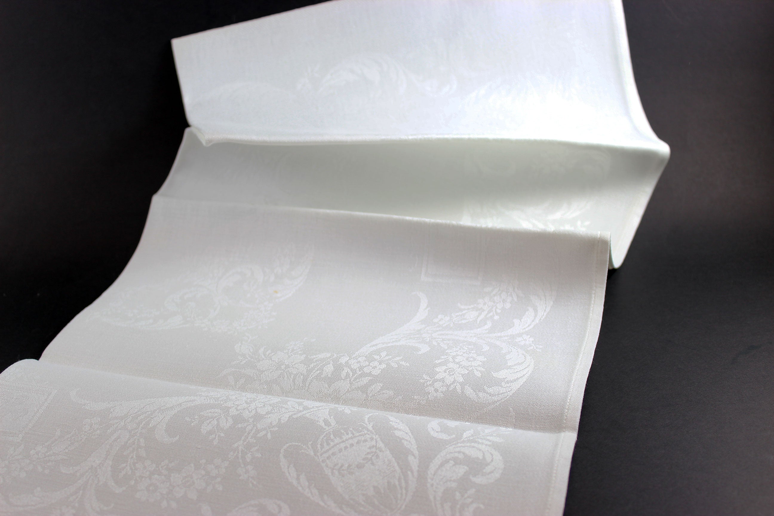 Irish Linen Double Damask Large Dinner Napkins, Floral and Swirls