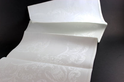 Irish Linen Double Damask Large Dinner Napkins, Floral and Swirls