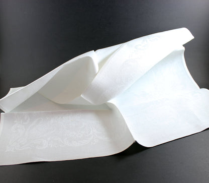 Irish Linen Double Damask Large Dinner Napkins, Floral and Swirls