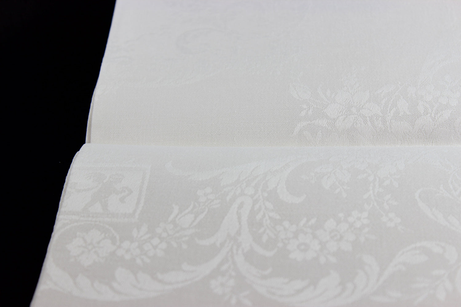Irish Linen Double Damask Large Dinner Napkins, Floral and Swirls