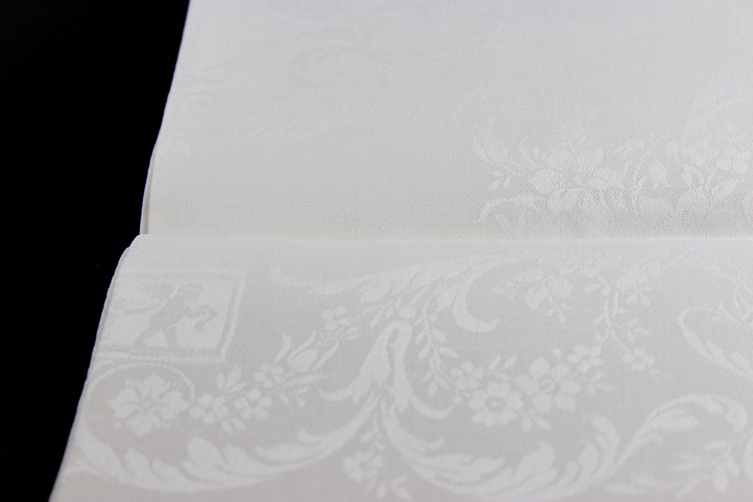 Irish Linen Double Damask Large Dinner Napkins, Floral and Swirls
