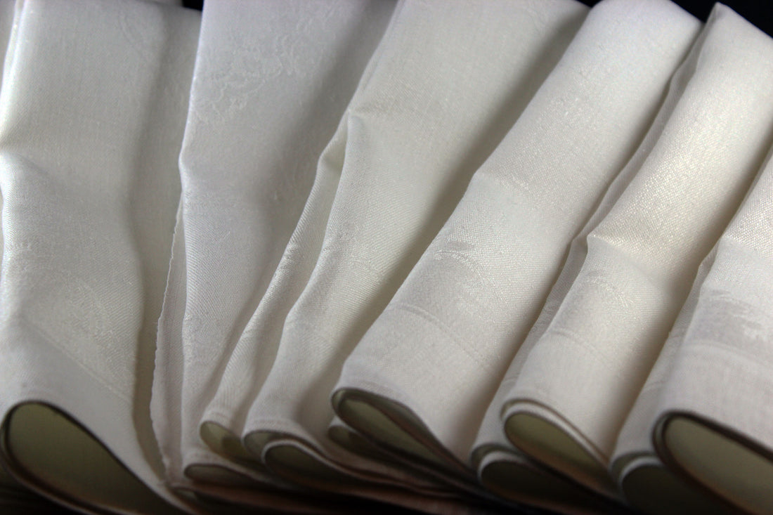 Irish Linen Large Dinner Napkins, Floral and Swirls