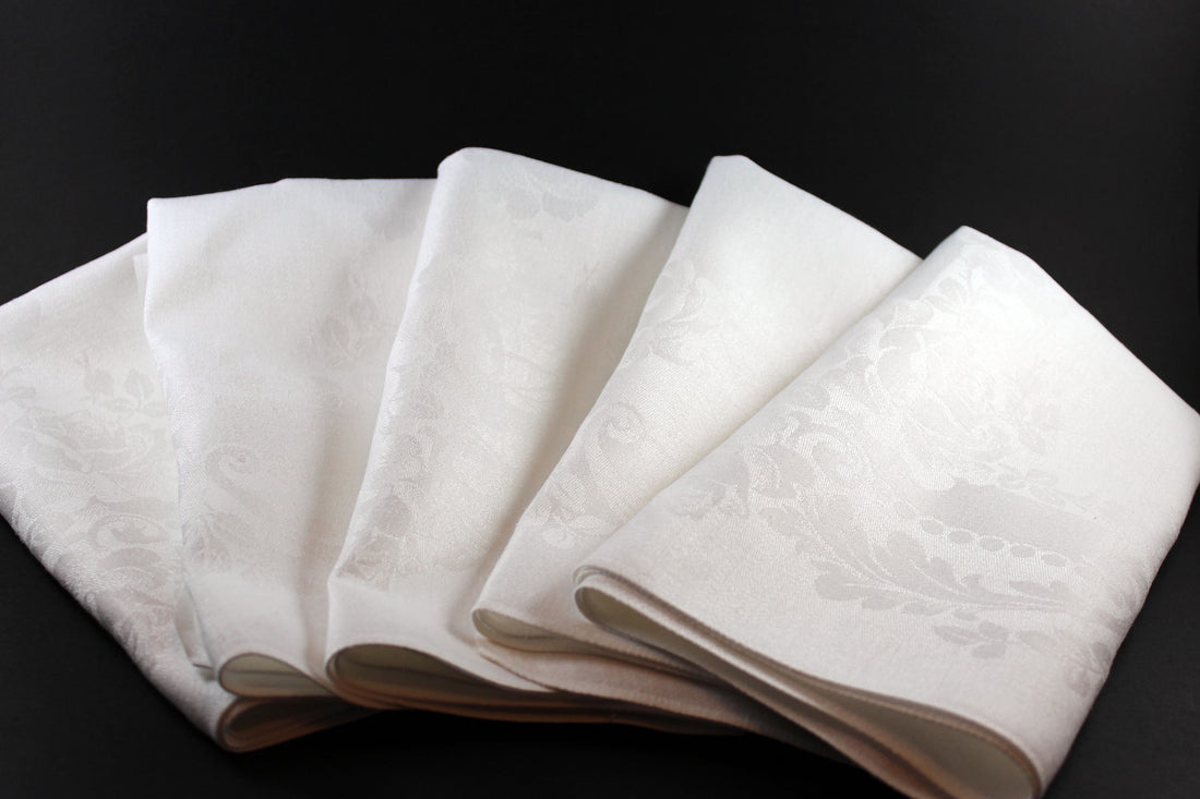 Irish Linen Dinner Napkins, Roses and Oak Leaves
