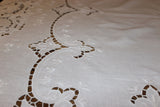 Large Vintage Cut Work & Embroidered Linen Tablecloth