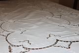 Large Vintage Cut Work & Embroidered Linen Tablecloth