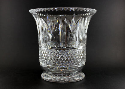 Large Crystal vase or bowl with intricate cut patterns on a black background
