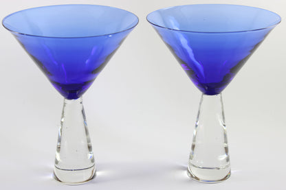 Large, Heavy Crystal, Martini Glasses, Blue Bowl