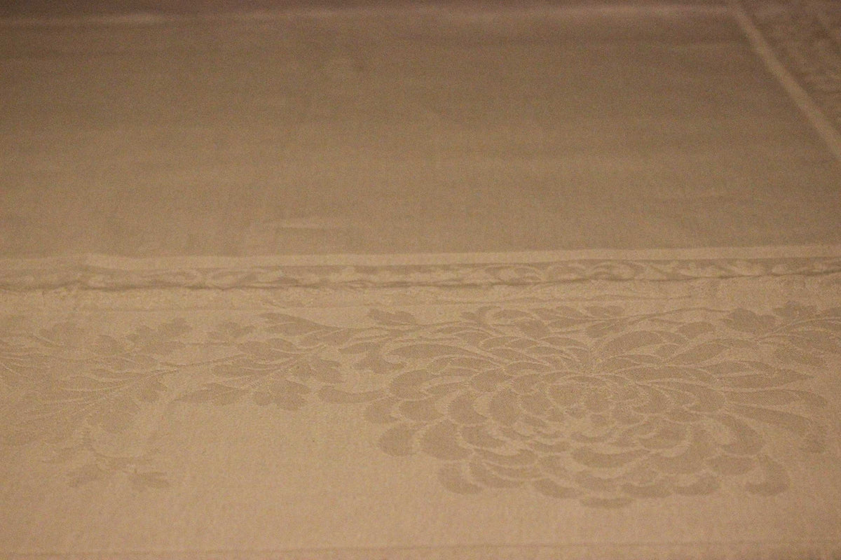 Large Irish Linen White Damask Tablecloth